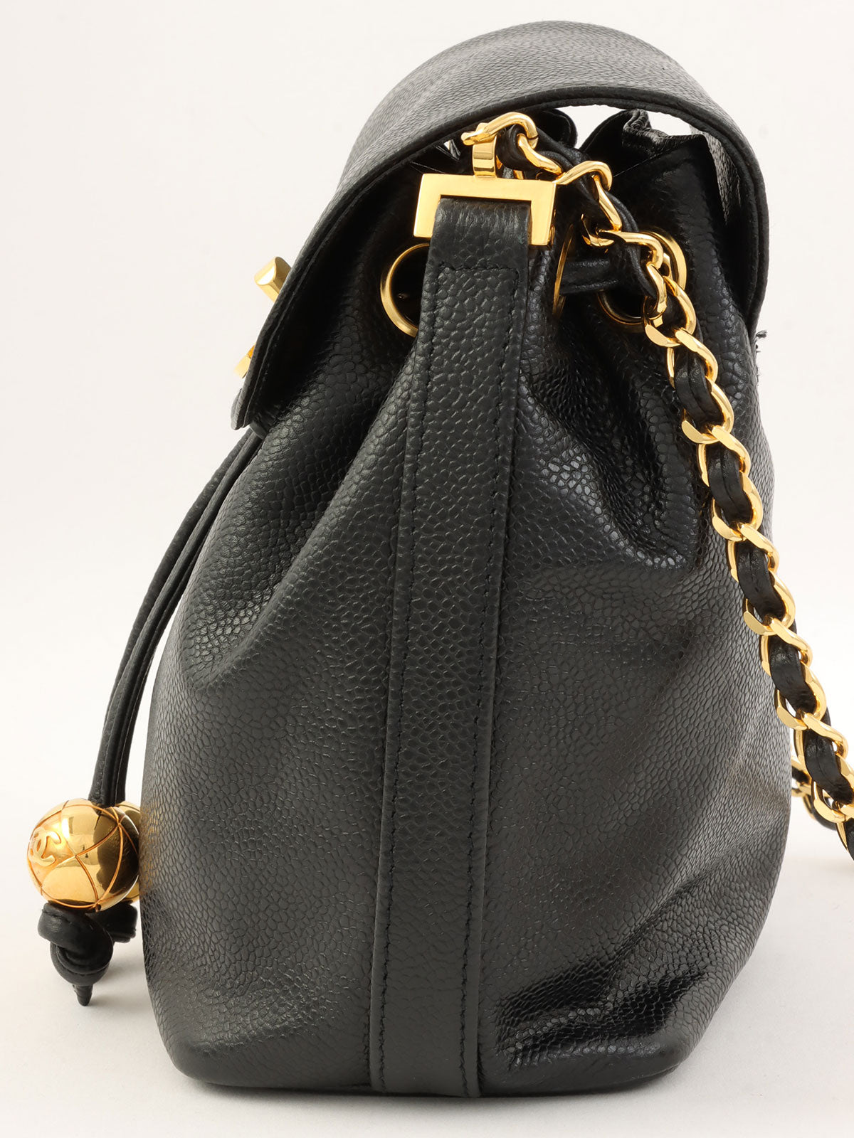 1992年頃製 キャビアスキンCCターンロック巾着ショルダーバッグ ブラック