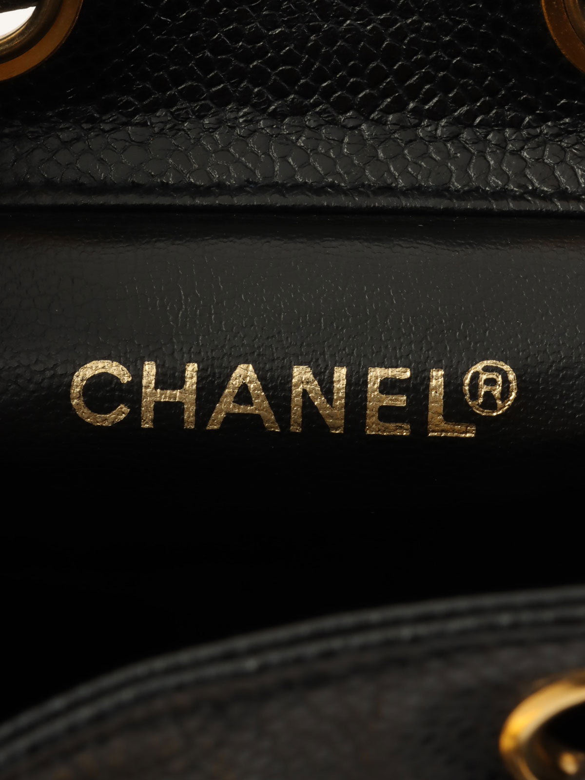 1992年頃製 キャビアスキンCCターンロック巾着ショルダーバッグ ブラック