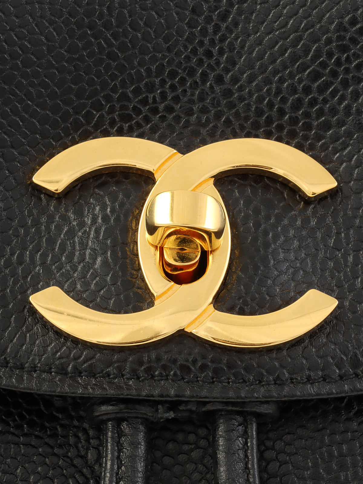 1992年頃製 キャビアスキンCCターンロック巾着ショルダーバッグ ブラック