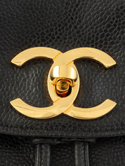 1992年頃製 キャビアスキンCCターンロック巾着ショルダーバッグ ブラック