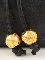 1992年頃製 キャビアスキンCCターンロック巾着ショルダーバッグ ブラック