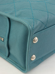 2016年頃製 キャビアスキンCCマークステッチ2wayハンドバッグ ブルー