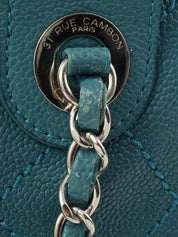 2016年頃製 キャビアスキンCCマークステッチ2wayハンドバッグ ブルー