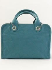 2016年頃製 キャビアスキンCCマークステッチ2wayハンドバッグ ブルー