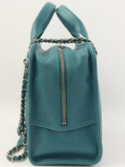 2016年頃製 キャビアスキンCCマークステッチ2wayハンドバッグ ブルー