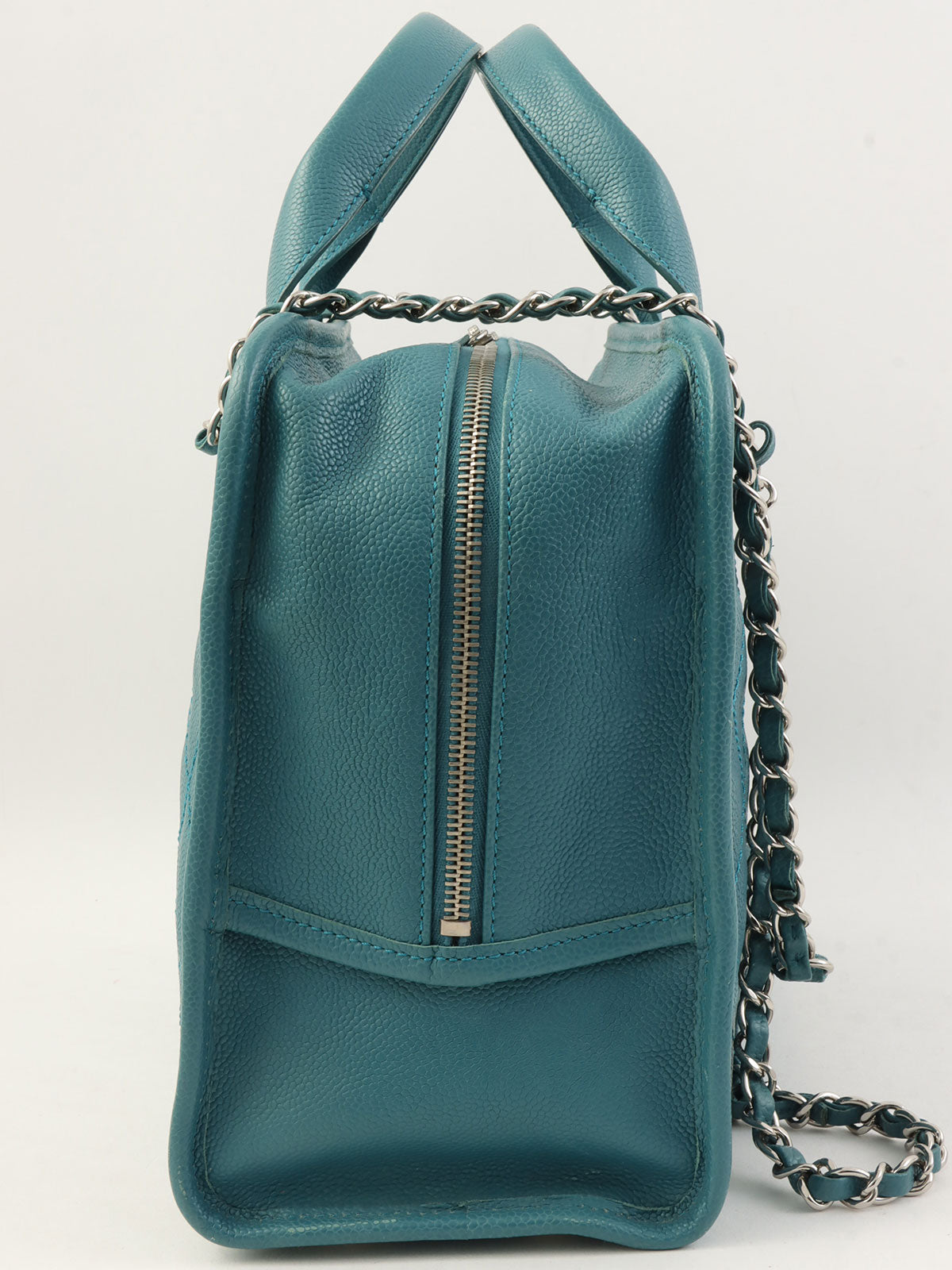 2016年頃製 キャビアスキンCCマークステッチ2wayハンドバッグ ブルー