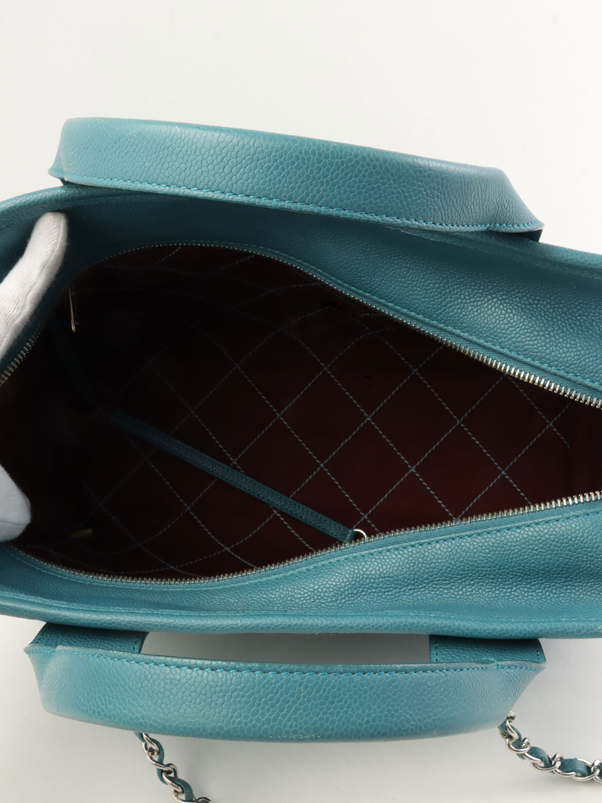 2016年頃製 キャビアスキンCCマークステッチ2wayハンドバッグ ブルー