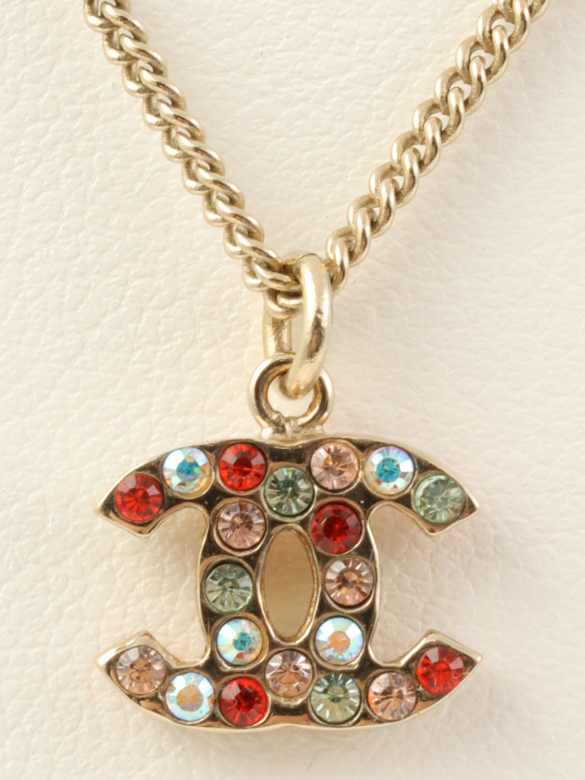 2004年製 ラインストーンミニCCマークネックレス ゴールド/マルチ