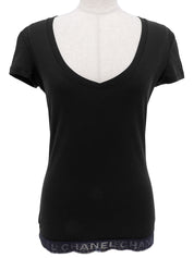 ロゴレースVネック半袖トップス ブラック