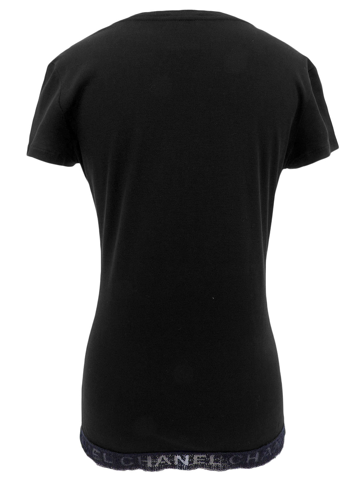 ロゴレースVネックハーフスリーブトップス ブラック