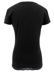 ロゴレースVネックハーフスリーブトップス ブラック