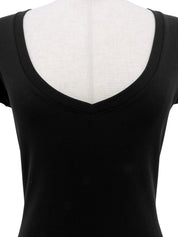 ロゴレースVネックハーフスリーブトップス ブラック