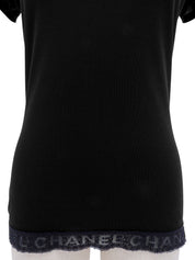 ロゴレースVネックハーフスリーブトップス ブラック