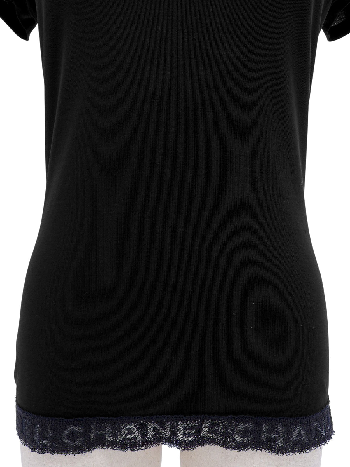 ロゴレースVネック半袖トップス ブラック