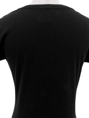 ロゴレースVネック半袖トップス ブラック