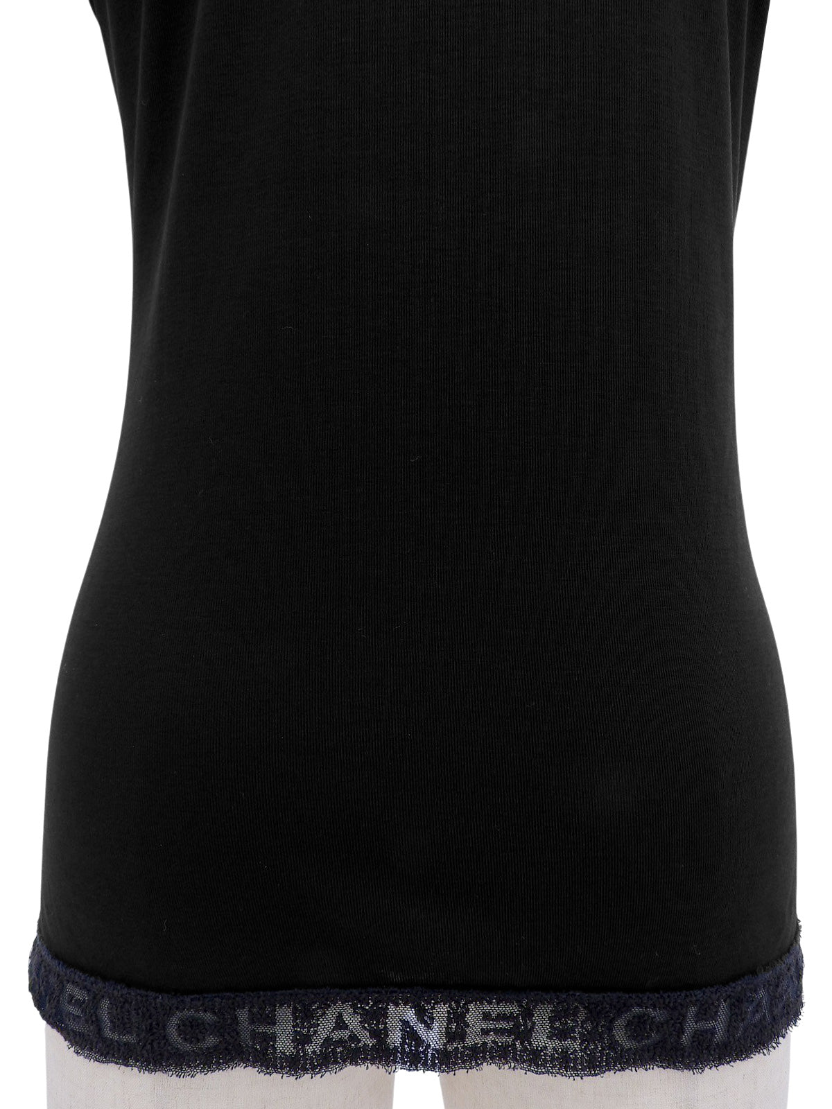 ロゴレースVネック半袖トップス ブラック