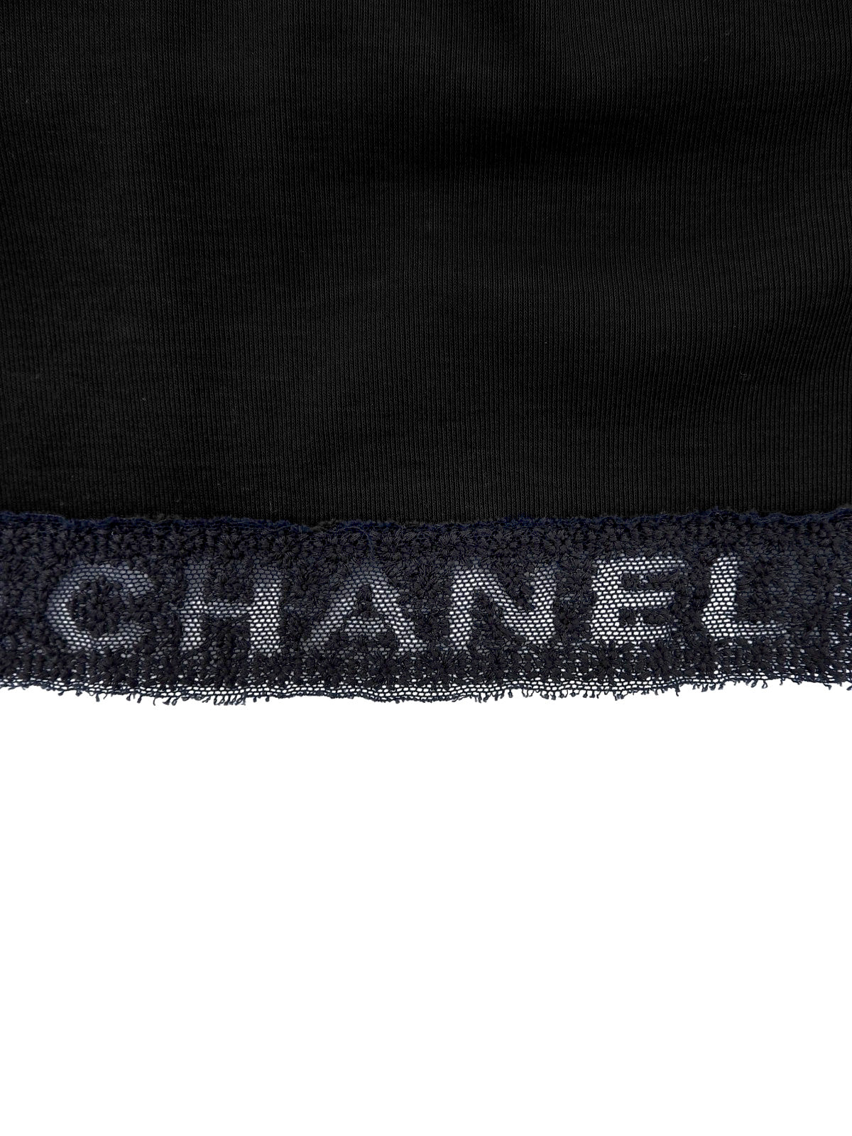 ロゴレースVネック半袖トップス ブラック