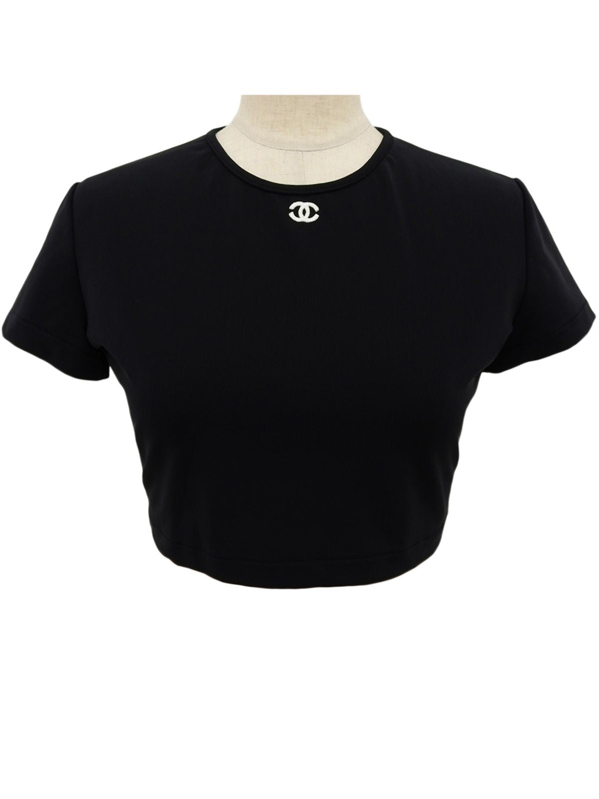 1995 CC mark embroidered cropped half sleeve shirt in black