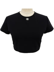 1995 CC mark embroidered cropped half sleeve shirt in black