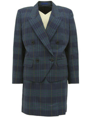 ロゴボタンウールチェックパターンセットアップ ネイビー/グリーン