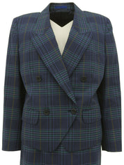 Logo Button Wool Check Pattern Set Up in Navy/Green
