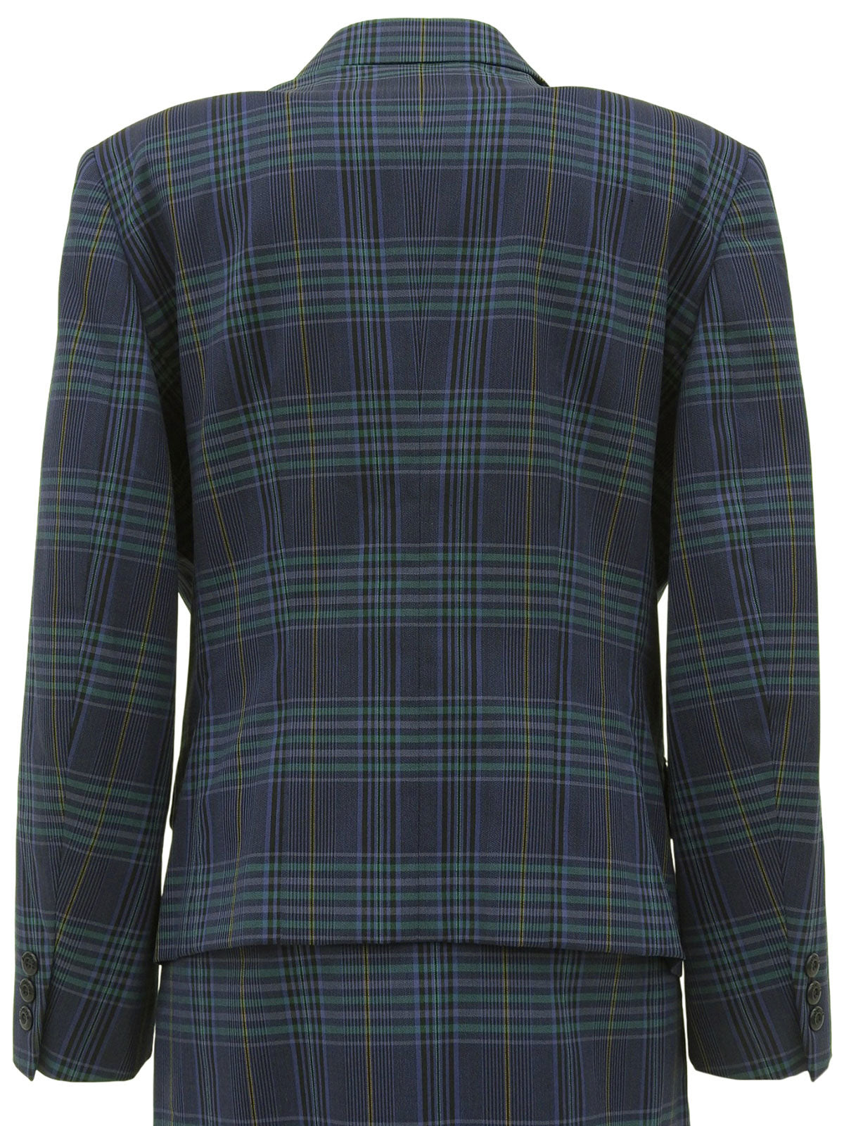 Logo Button Wool Check Pattern Set Up in Navy/Green