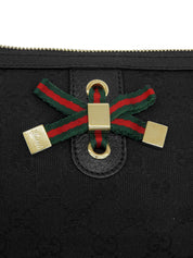 Canvas GG Pattern Sherry Line Ribbon Shoulder Bag Black