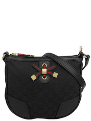 Canvas GG Pattern Sherry Line Ribbon Shoulder Bag Black