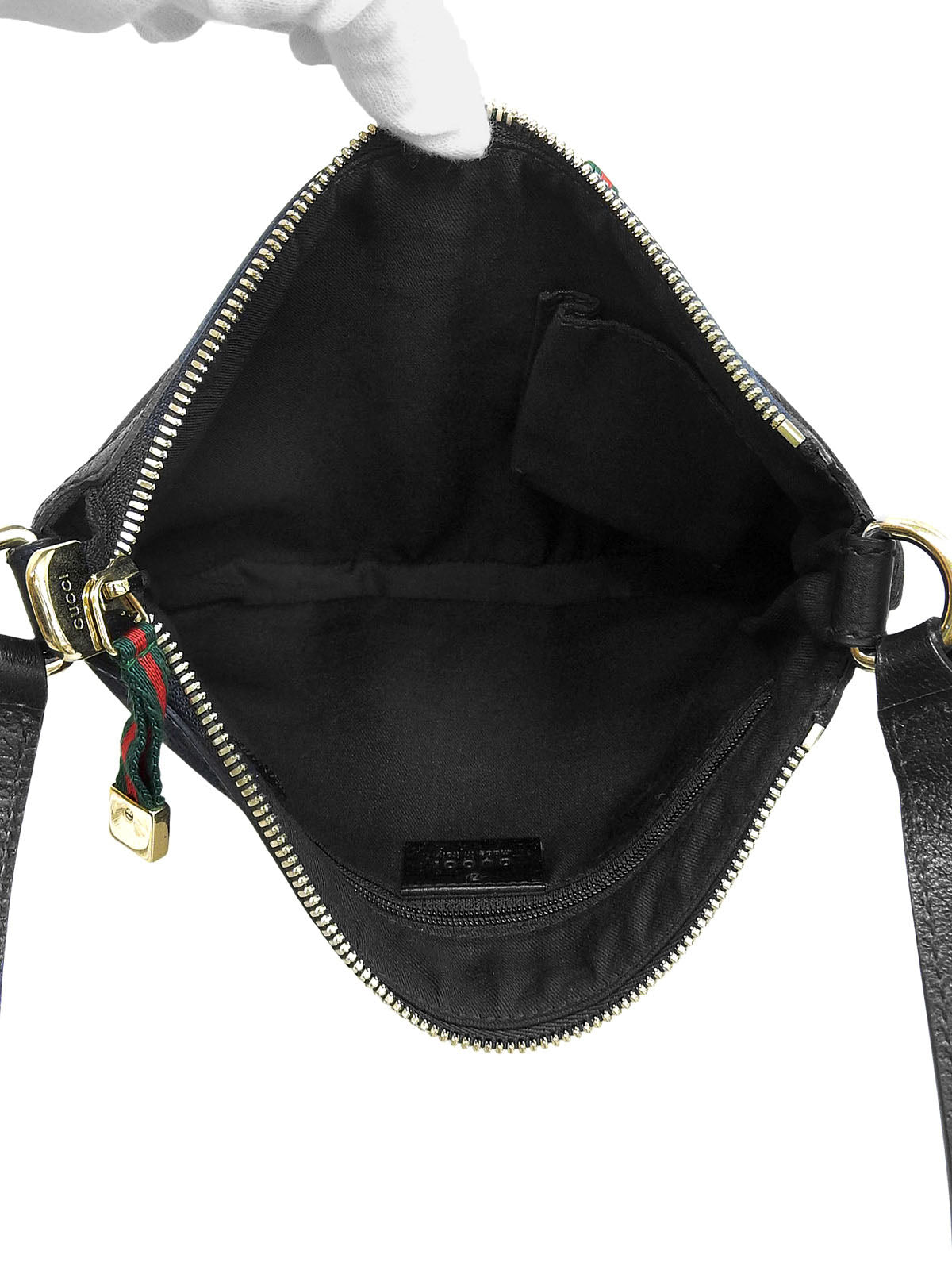Canvas GG Pattern Sherry Line Ribbon Shoulder Bag Black