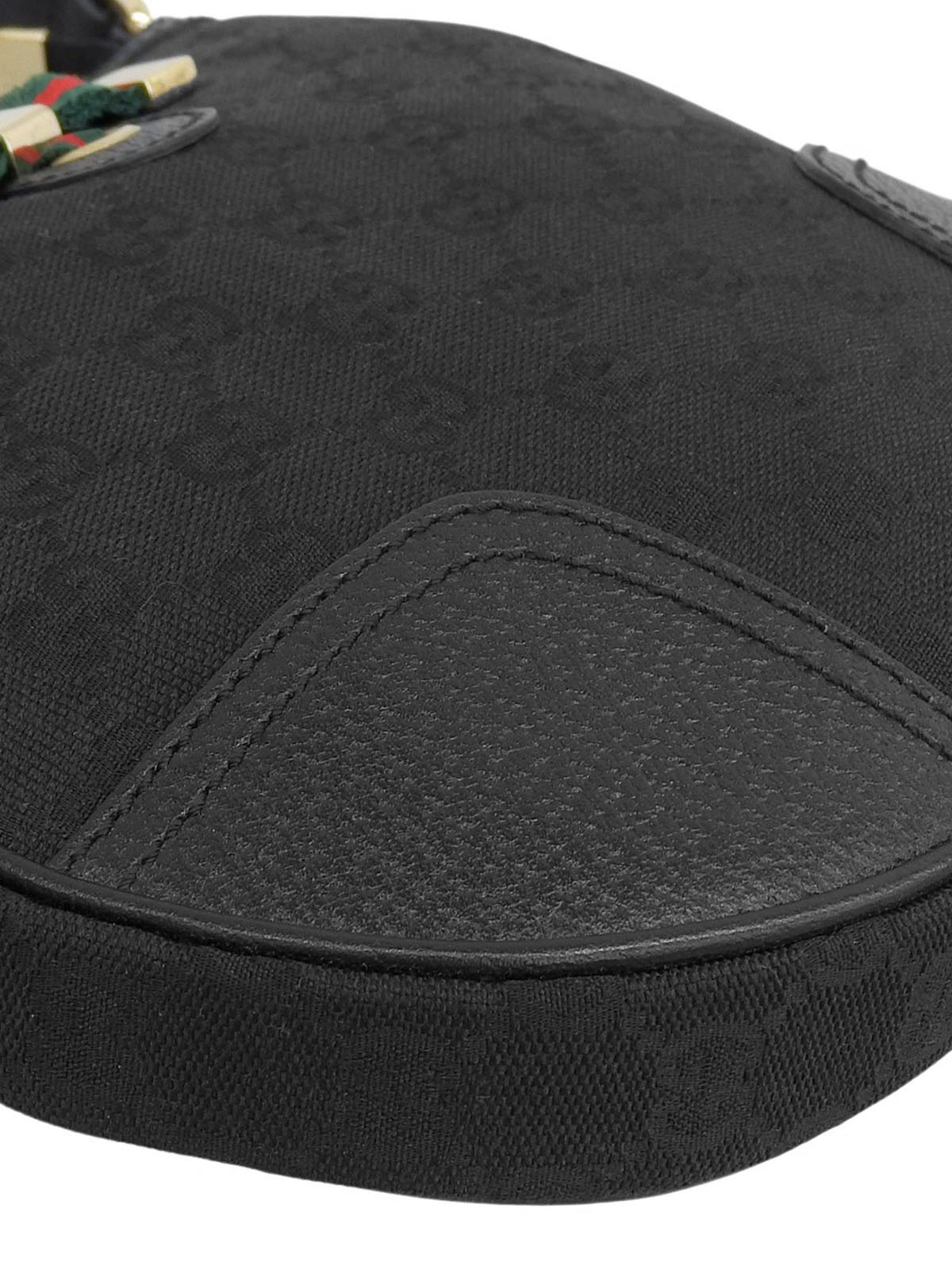 Canvas GG Pattern Sherry Line Ribbon Shoulder Bag Black