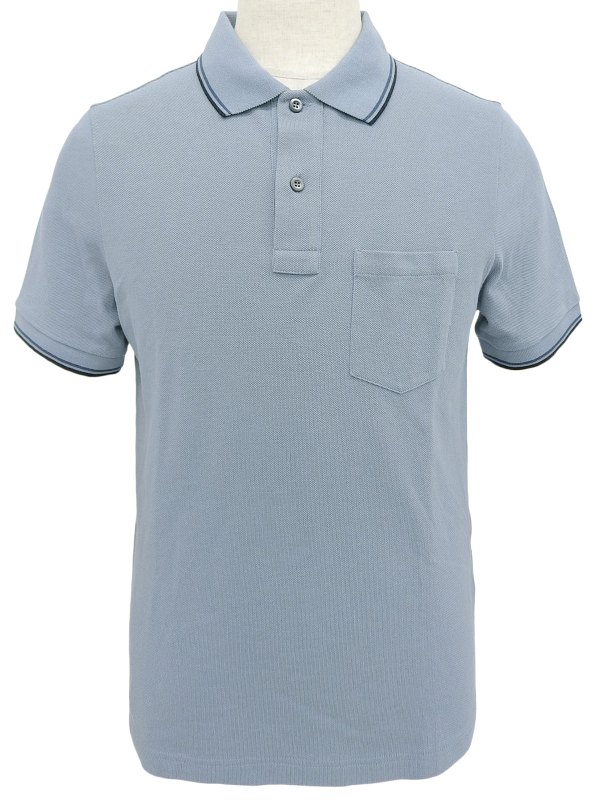 トリムライン半袖ポロシャツ ブルーグレー/ネイビー