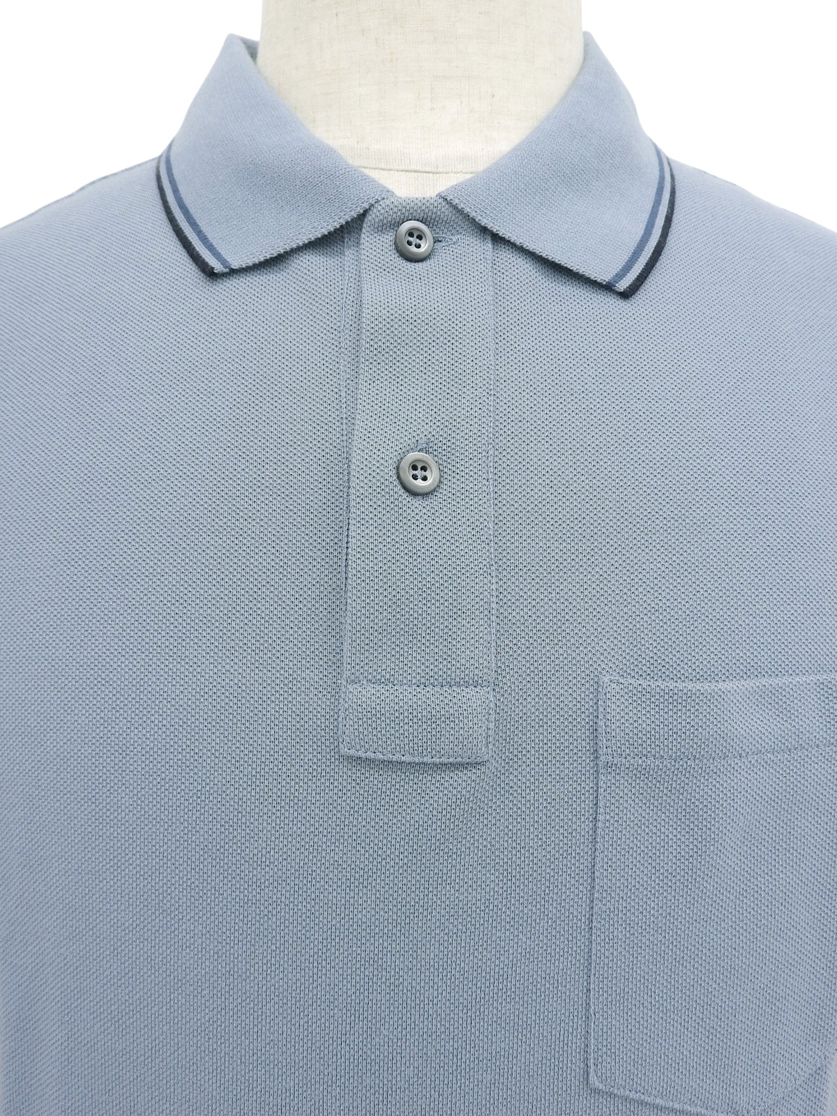 トリムライン半袖ポロシャツ ブルーグレー/ネイビー