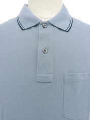 トリムライン半袖ポロシャツ ブルーグレー/ネイビー