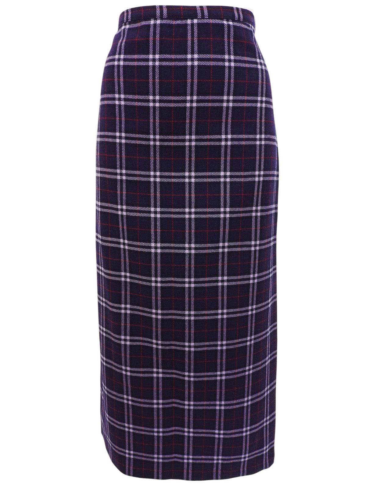 Wool Check Pattern Slit Skirt in Purple/Multi
