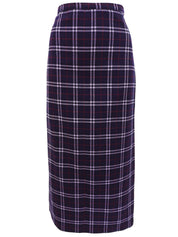 Wool Check Pattern Slit Skirt in Purple/Multi