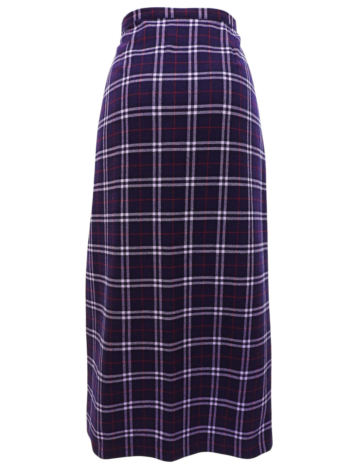 Wool Check Pattern Slit Skirt in Purple/Multi