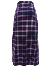 Wool Check Pattern Slit Skirt in Purple/Multi