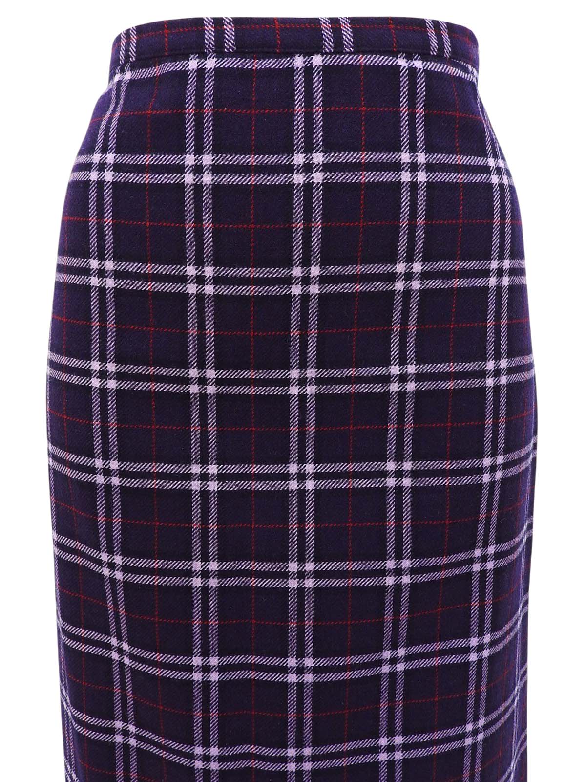 ウールチェックパターンスリットスカート　パープル/マルチ