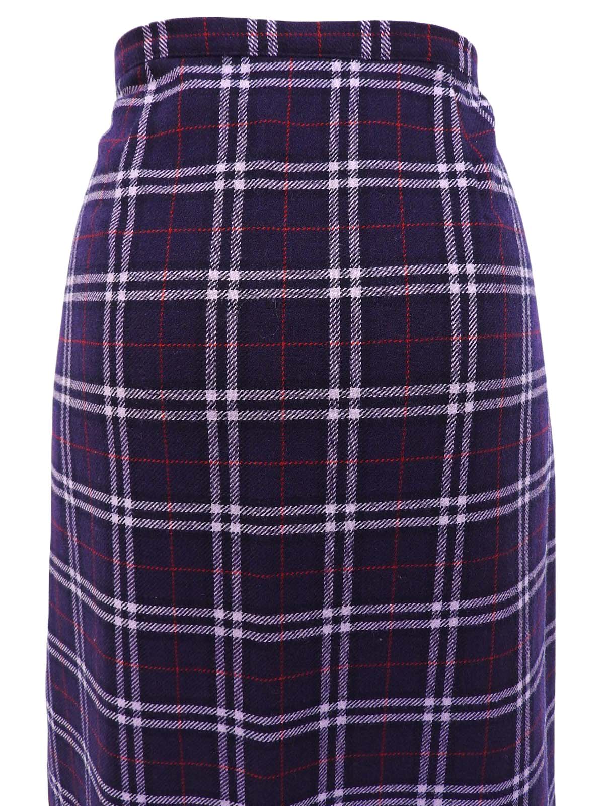 ウールチェックパターンスリットスカート　パープル/マルチ