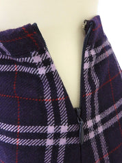 Wool Check Pattern Slit Skirt in Purple/Multi