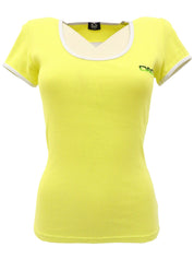 ロゴ刺繍トリムラインリブ半袖トップス イエロー