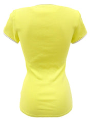 ロゴ刺繍トリムラインリブハーフスリーブトップス イエロー