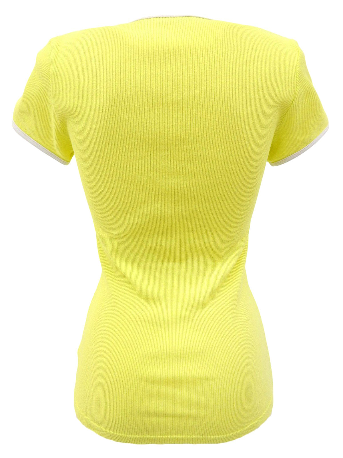 ロゴ刺繍トリムラインリブ半袖トップス イエロー