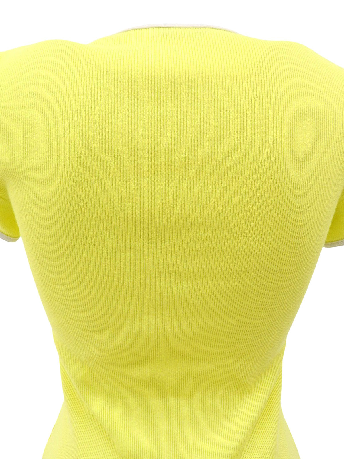 ロゴ刺繍トリムラインリブハーフスリーブトップス イエロー