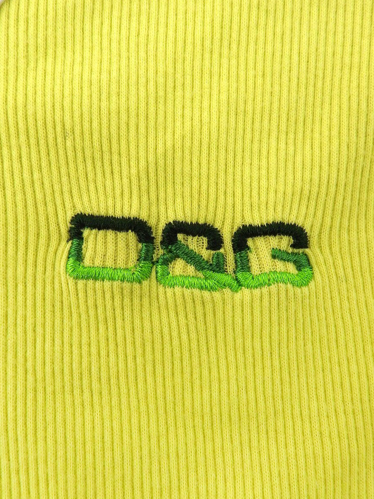 ロゴ刺繍トリムラインリブハーフスリーブトップス イエロー