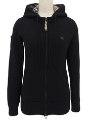 Logo Embroidered Zip-Up Hoodie in Black