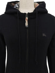 Logo Embroidered Zip-Up Hoodie in Black