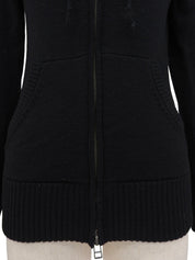 Logo Embroidered Zip-Up Hoodie in Black