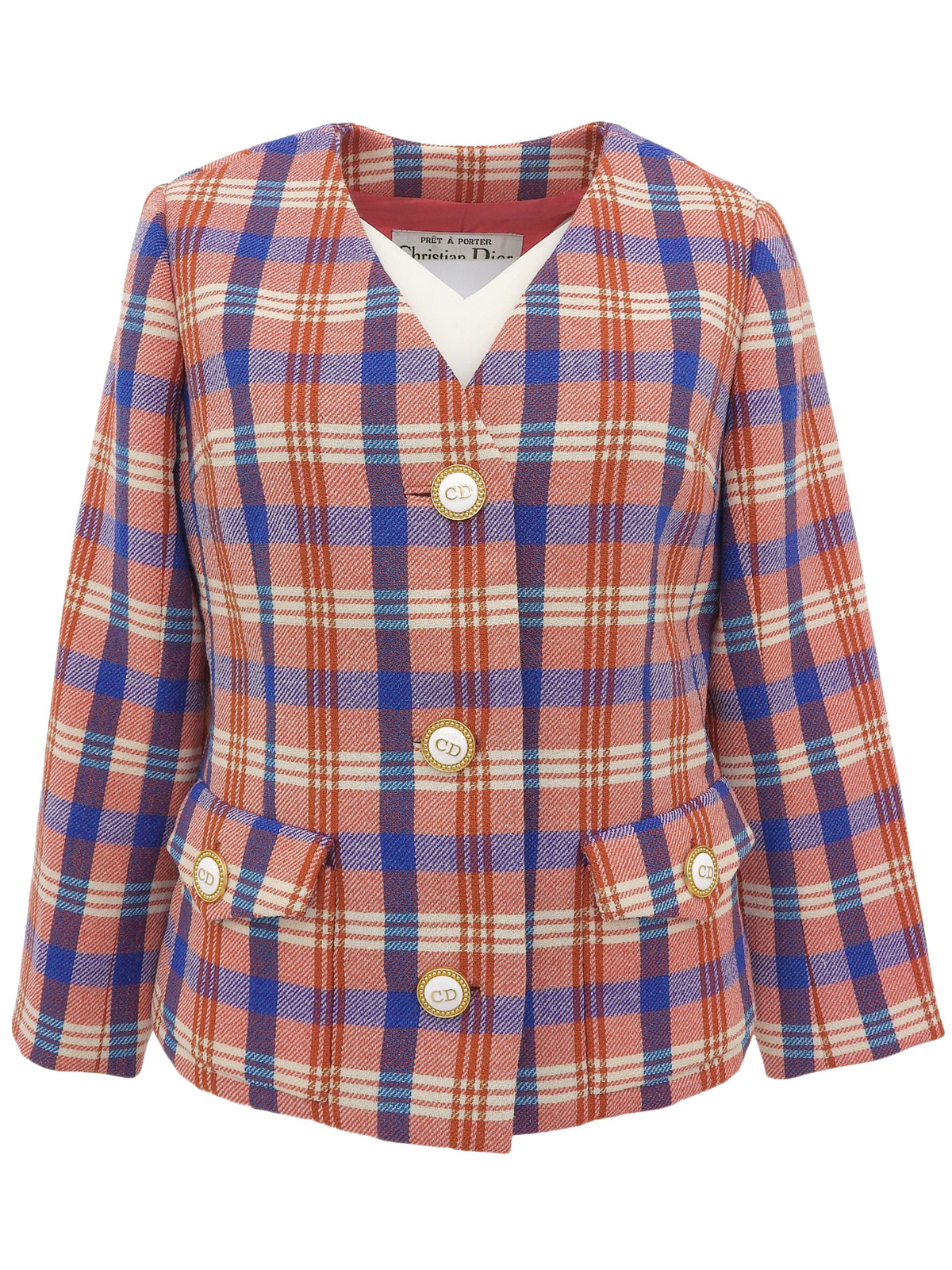 Logo Button Check Pattern Jacket in Orange/Multi