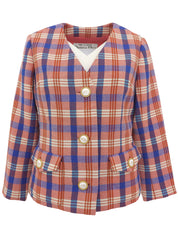 Logo Button Check Pattern Jacket in Orange/Multi